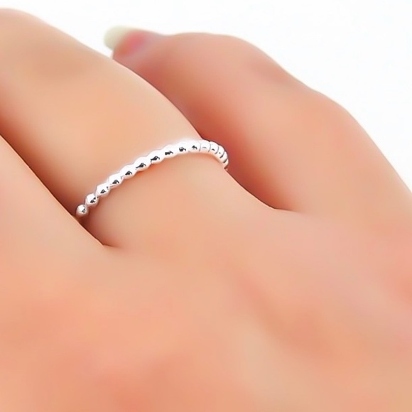 Sterling Silver Beaded Stackable Band Ring - Picture 4 of 4